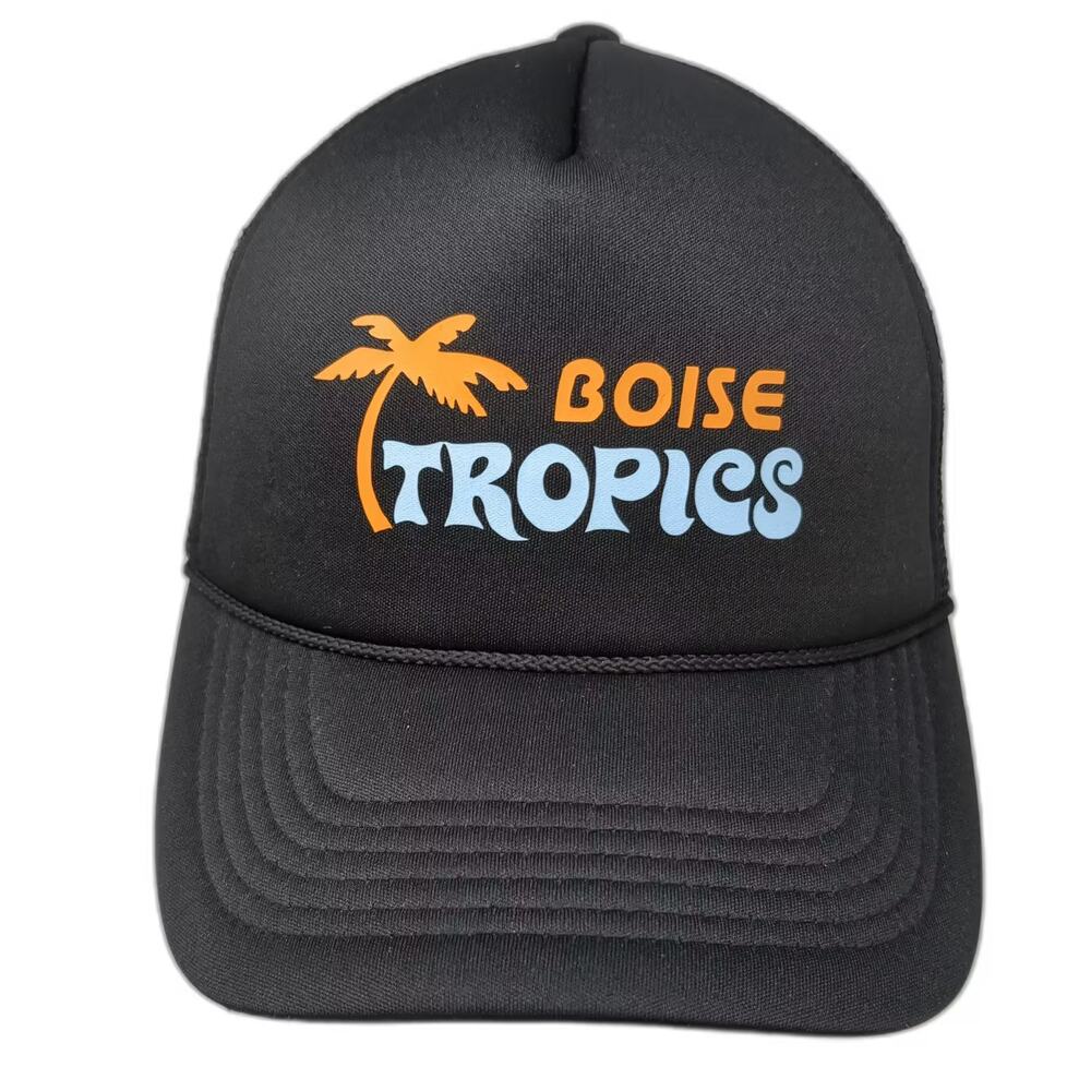 Dalix Trucker Hat Black One Size Boise Tropics Palm Tree Mesh Foam Snapback Rope